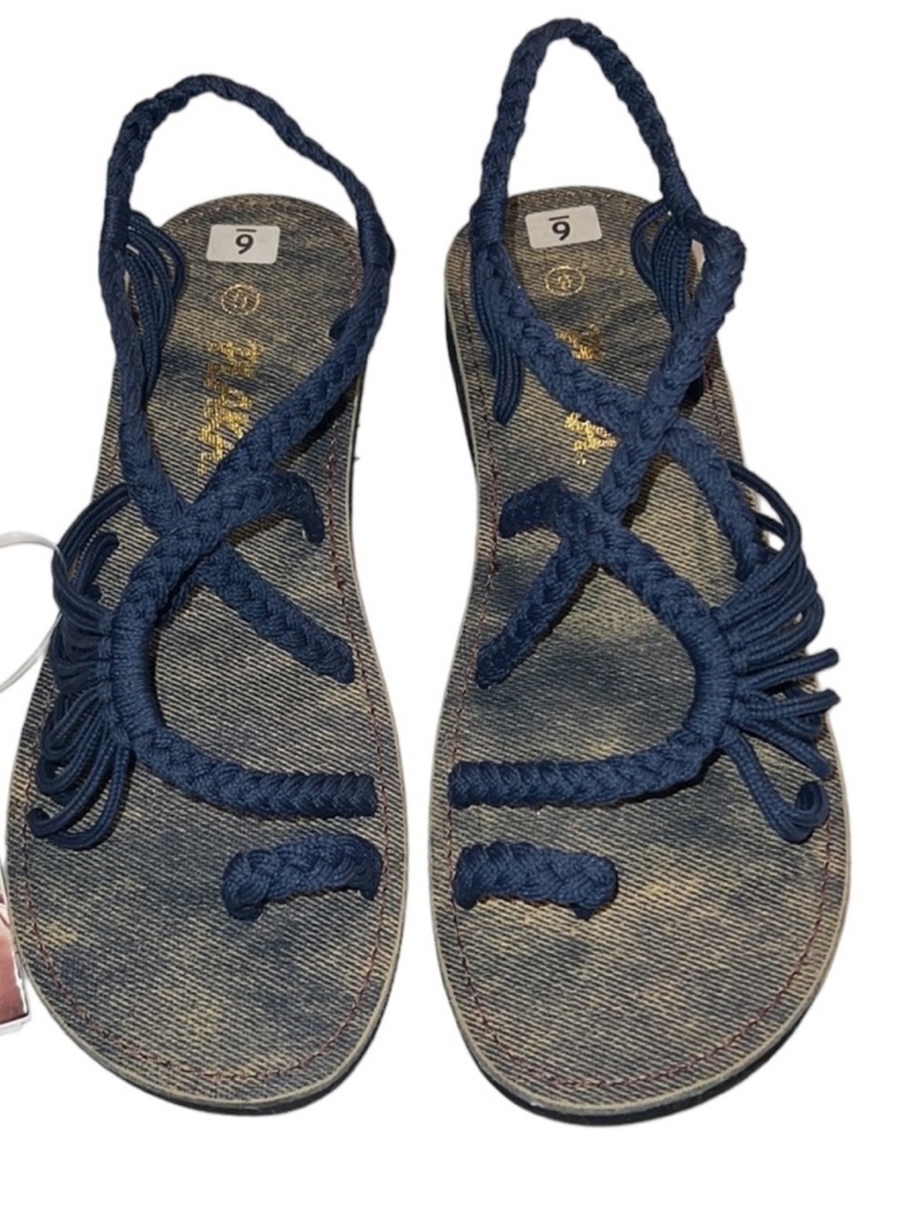 Plaka Navy Braided Rope Slingback Sandals - Women's Navy Size 6